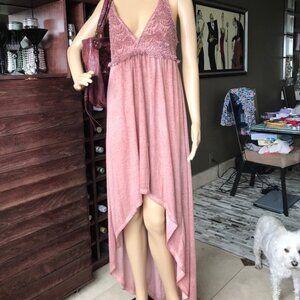 Black Swan High Low Distressed Racerback Lace Jersey Dress